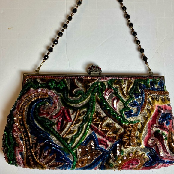 Y2K LARISA BARRERA Couture Evening Jeweled Sequin Beaded Handbag NWT - Picture 3 of 11